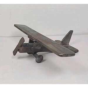 Vintage Scrap Folk Art Metal Handmade Airplane Sculpture 7.5" Wingspan steel